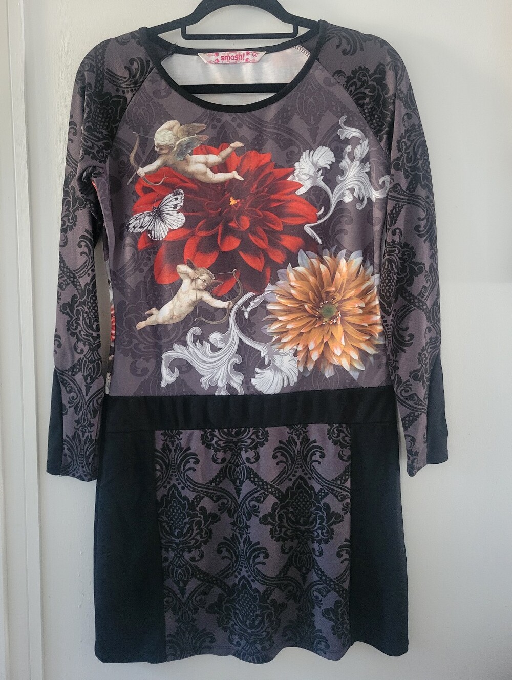 Smash! Barcelona "Della" Baroque Angel & Dahlia Tunic Dress - Size Medium